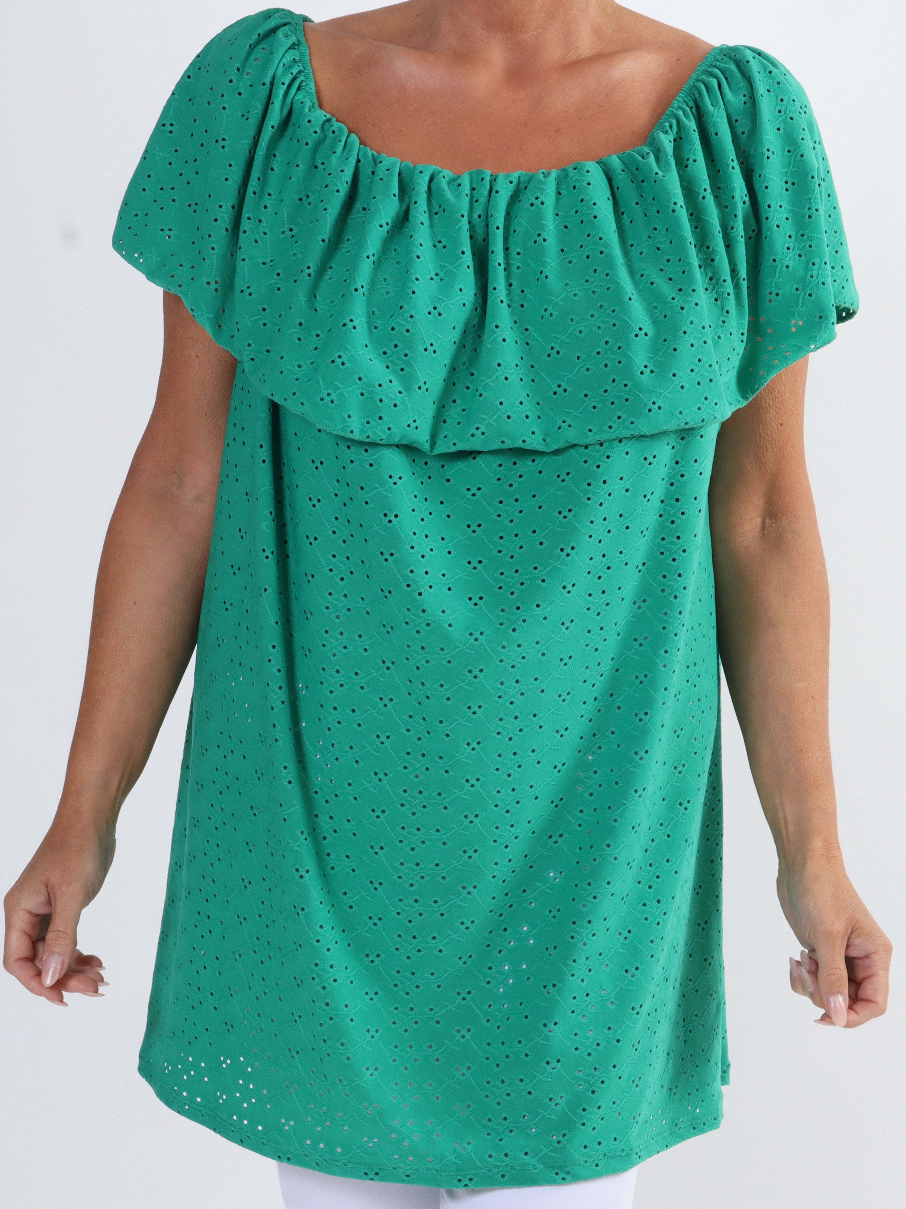 Sienna - Sød elastisk plus size tunika med broderie anglaise